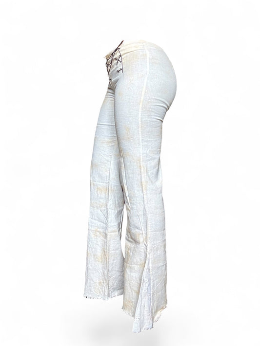 Pantalon flare lacet en lin