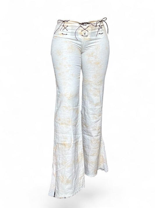 Pantalon flare lacet en lin