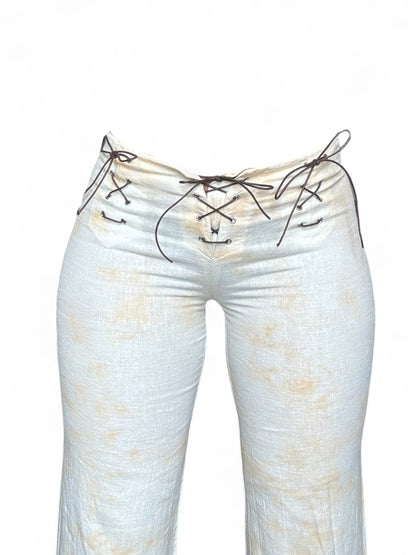 Pantalon flare lacet en lin