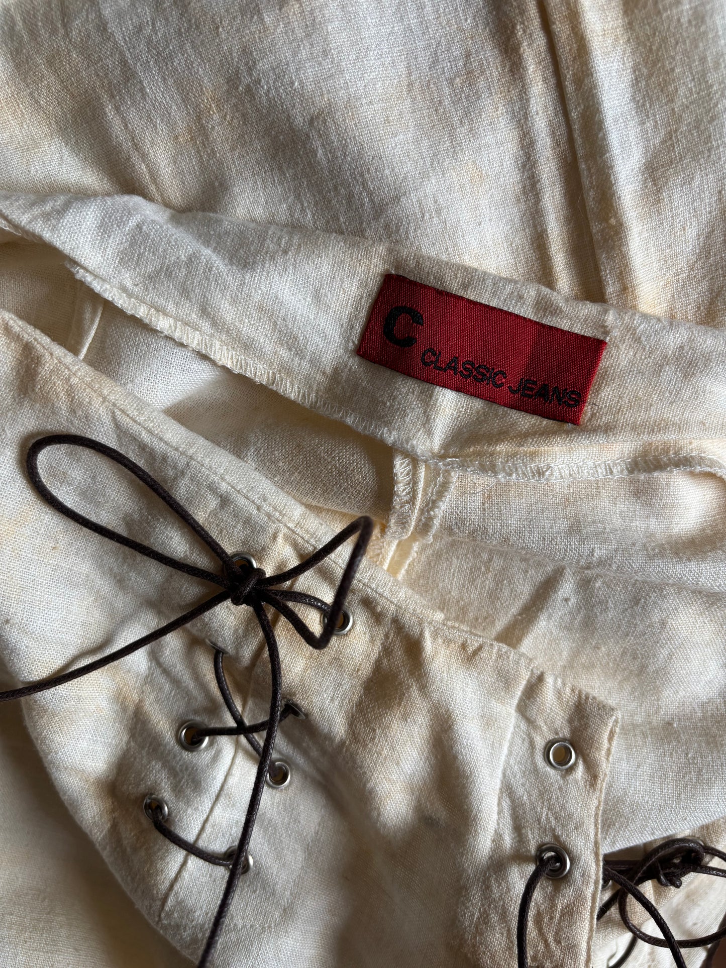 Pantalon flare lacet en lin