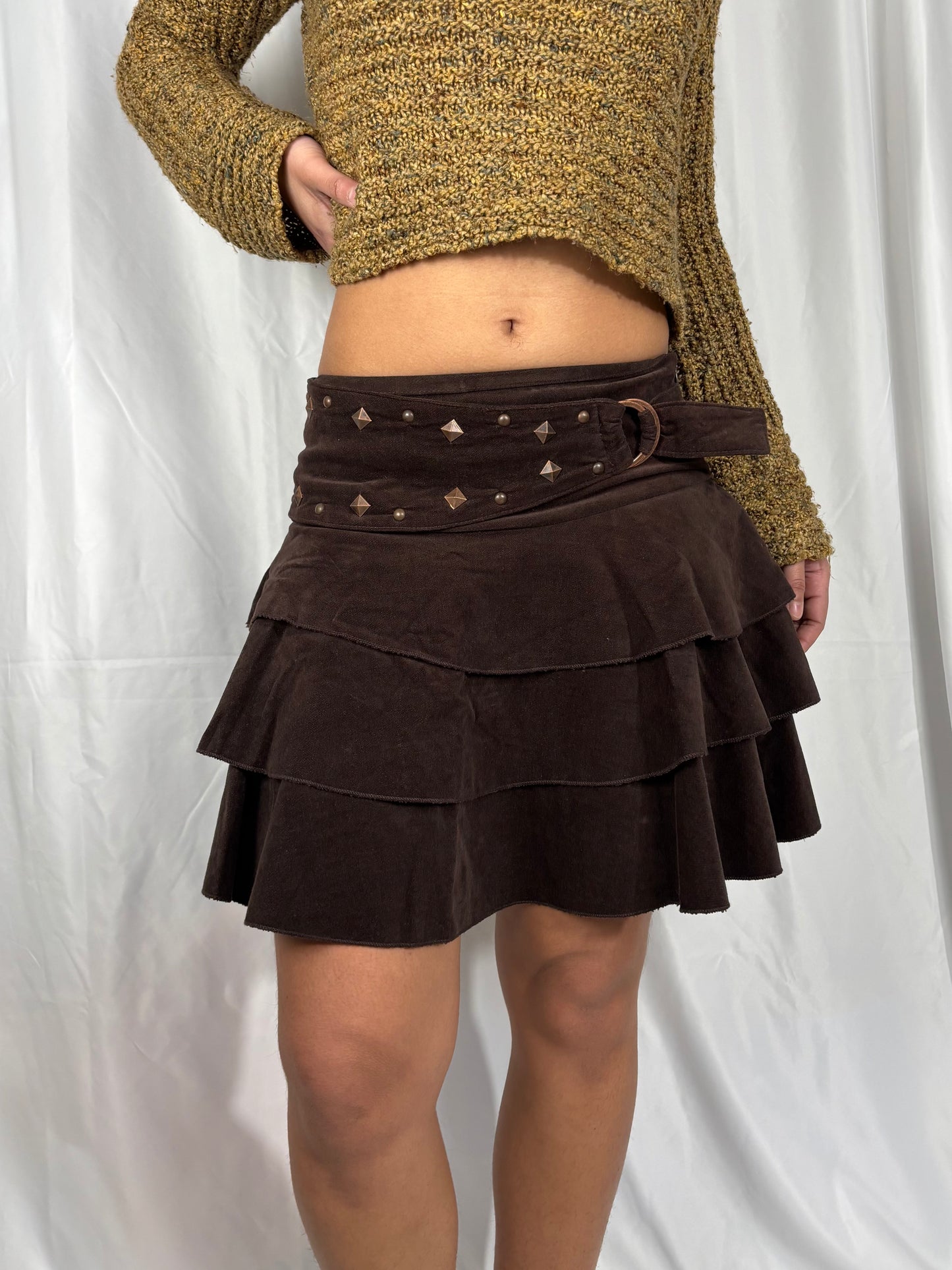 Mini jupe velours ceinture à clou
