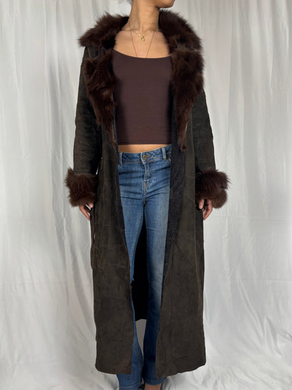 Manteau patchwork de cuir et fourrure
