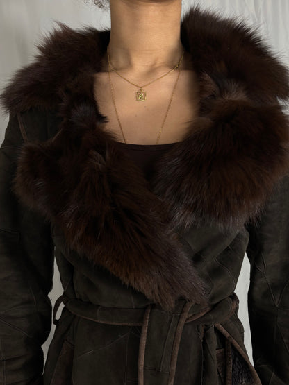 Manteau patchwork de cuir et fourrure