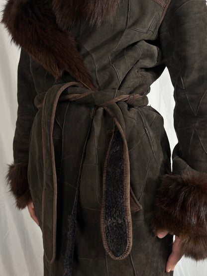 Manteau patchwork de cuir et fourrure