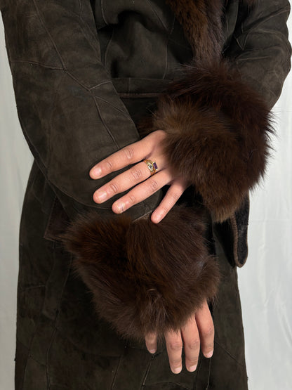 Manteau patchwork de cuir et fourrure