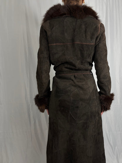 Manteau patchwork de cuir et fourrure