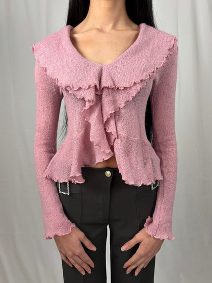 Pull à volants rose