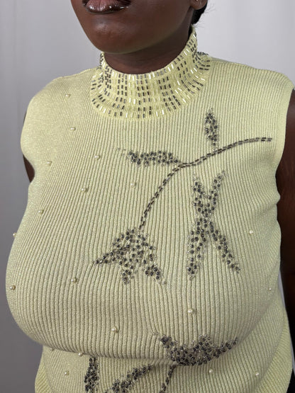 Top sans manches brodé à paillettes