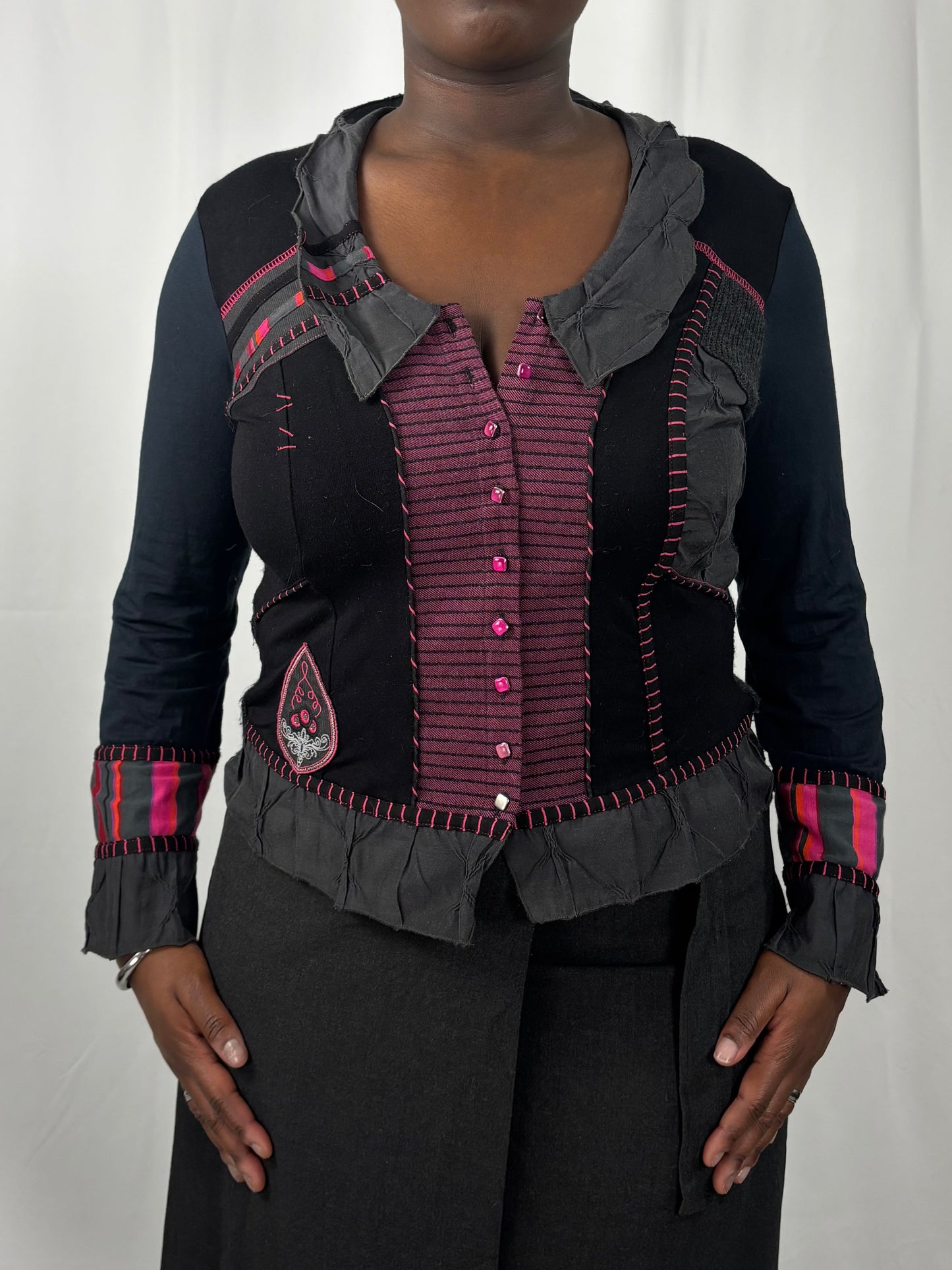 Pull boutonné en patchwork
