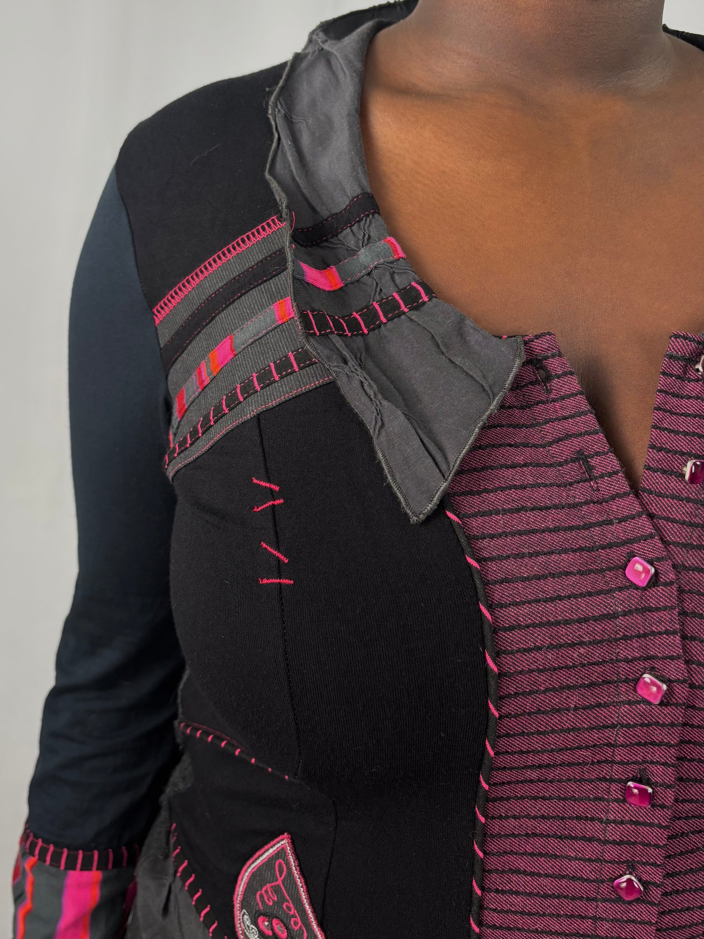 Pull boutonné en patchwork