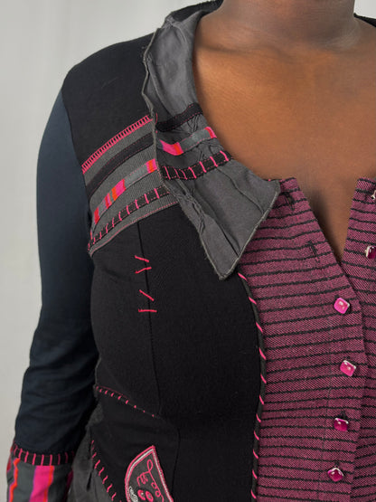 Pull boutonné en patchwork