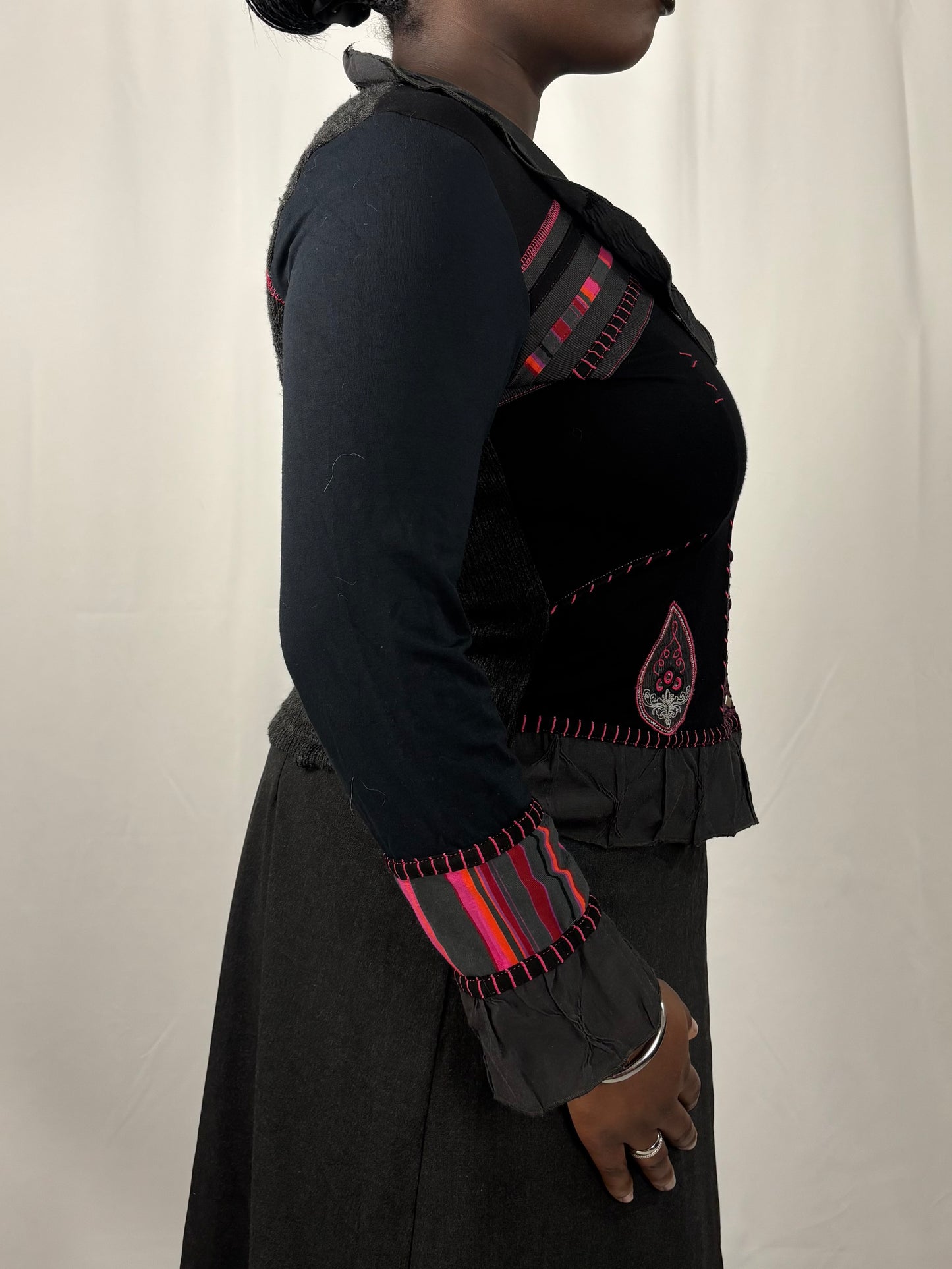 Pull boutonné en patchwork