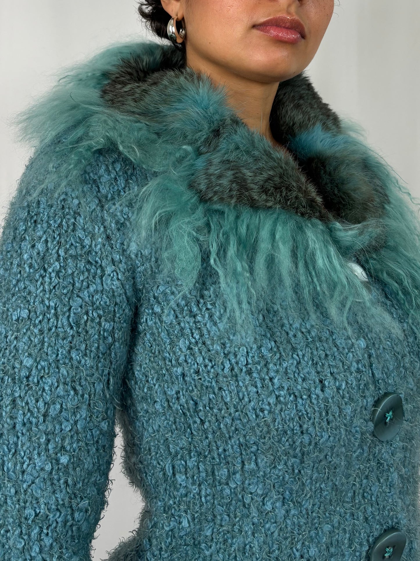 Gilet tricot col fourrure en laine