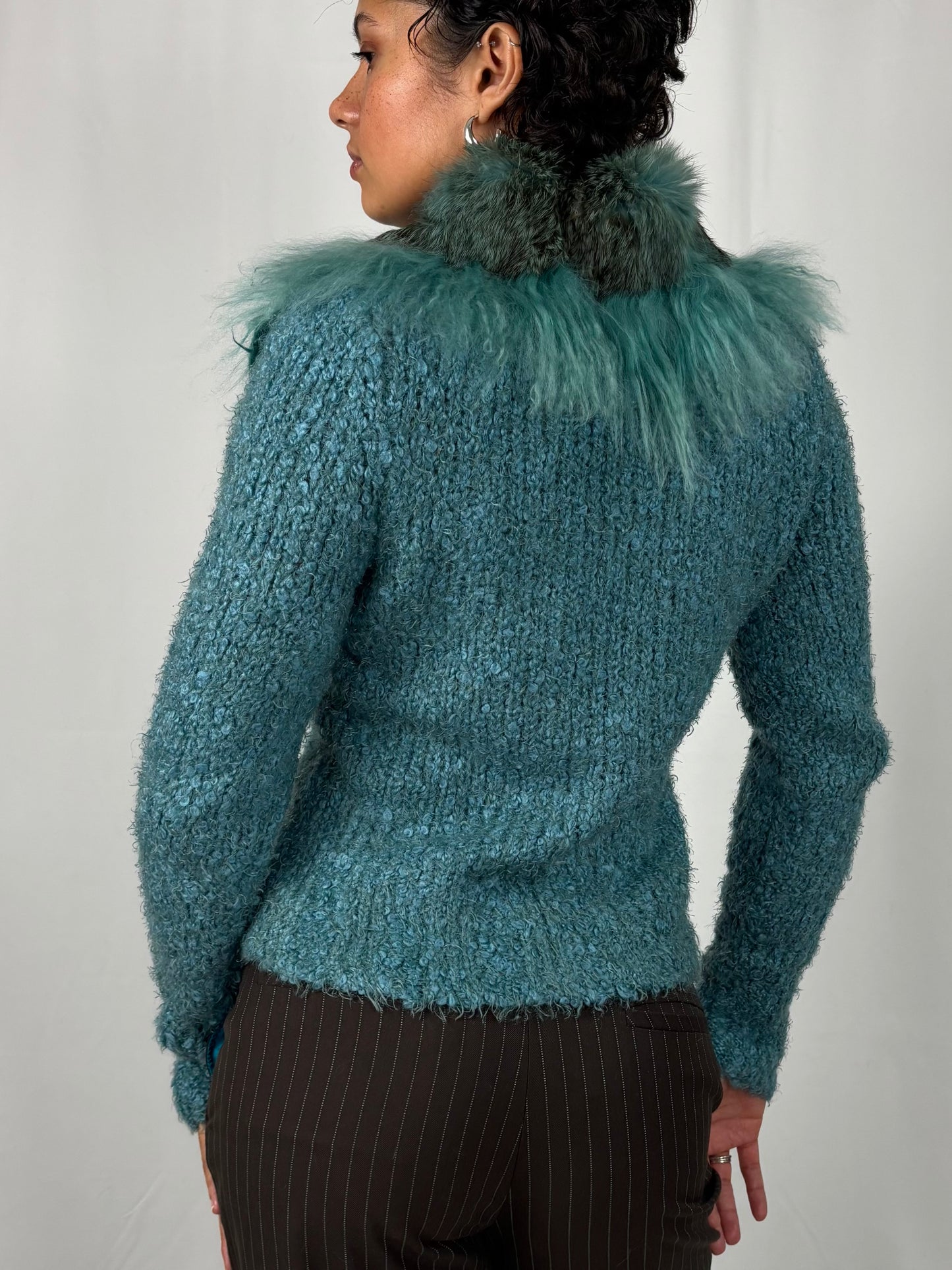 Gilet tricot col fourrure en laine