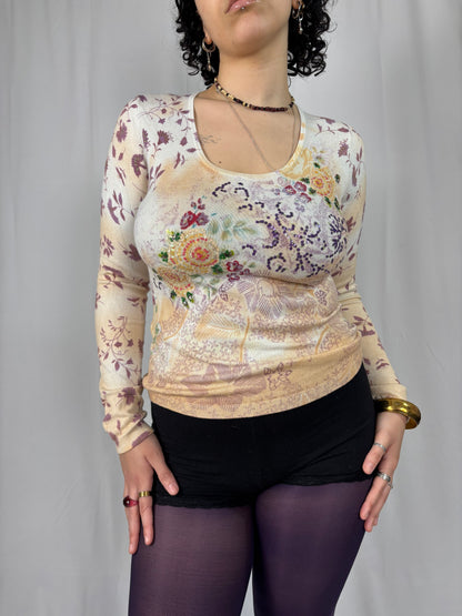 Teeshirt broderie perles et motifs fleurs