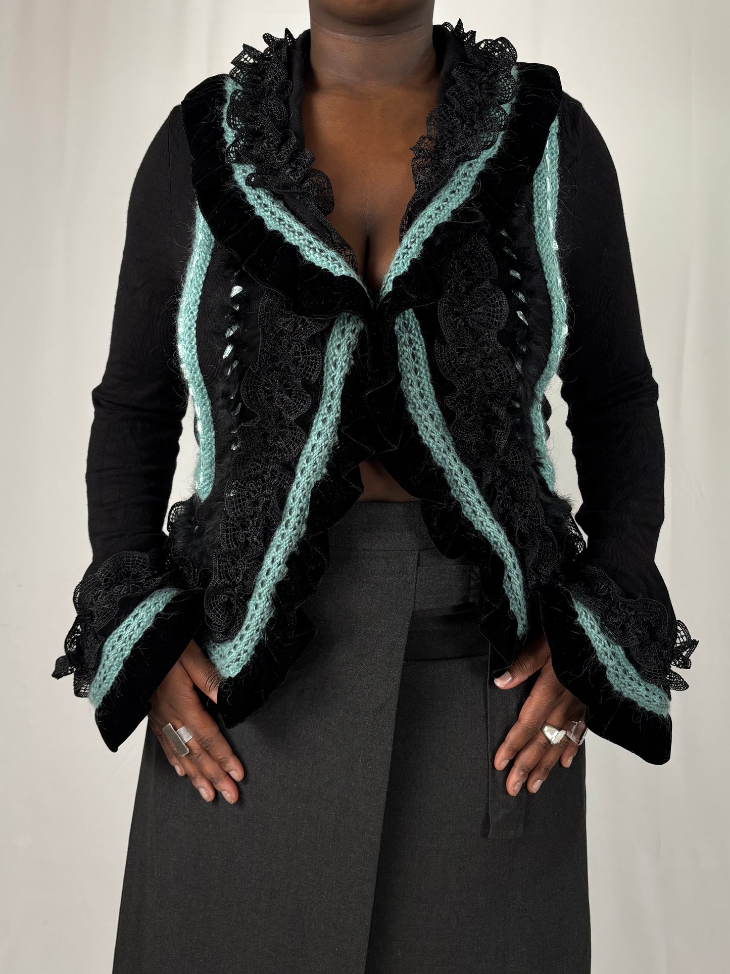 Gilet fairy velours et dentelle