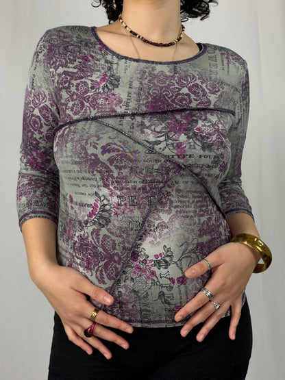 Teeshirt imprimé patchwork fleurs et caligraphie