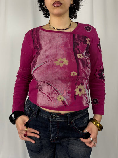 Teeshirt manches longue à fleurs en relief
