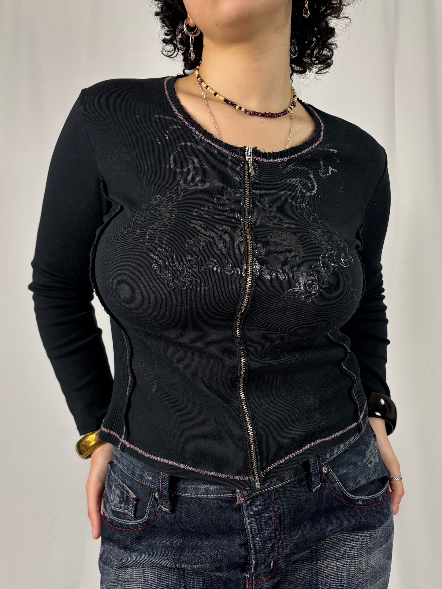 Teeshirt zip details argenté