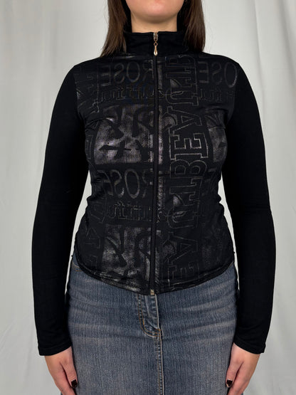 Veste zip caligraphie argenté