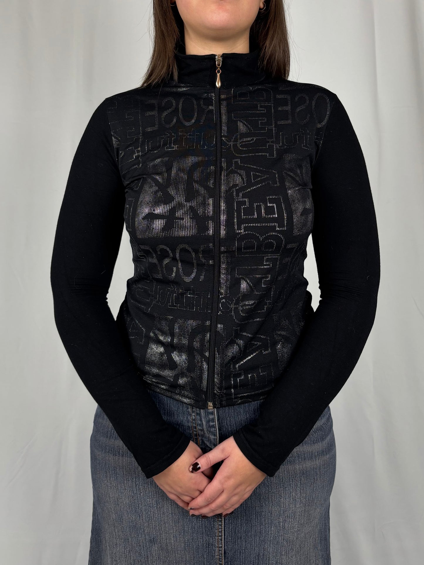 Veste zip caligraphie argenté