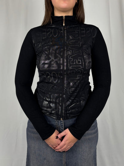 Veste zip caligraphie argenté