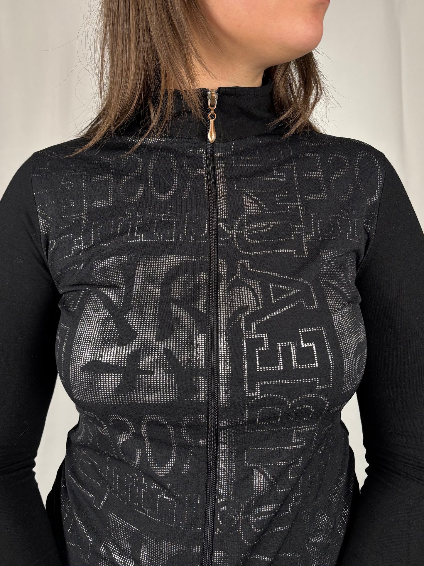 Veste zip caligraphie argenté