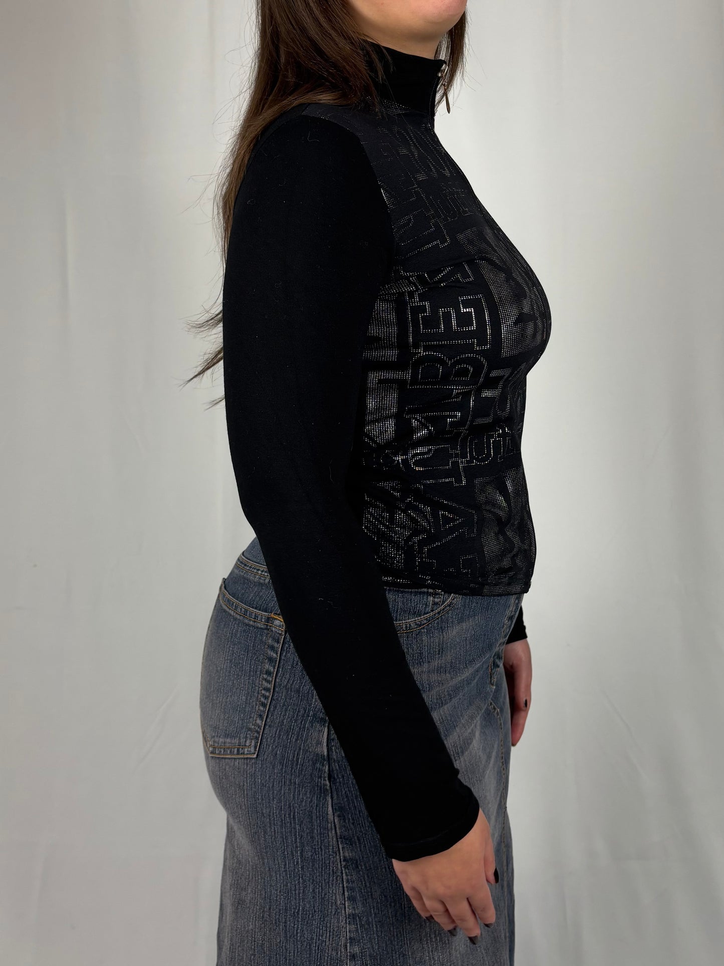 Veste zip caligraphie argenté