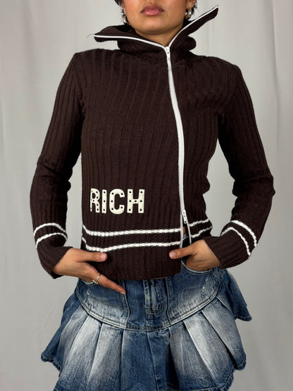 Pull cotelé "RICH" zip blanc