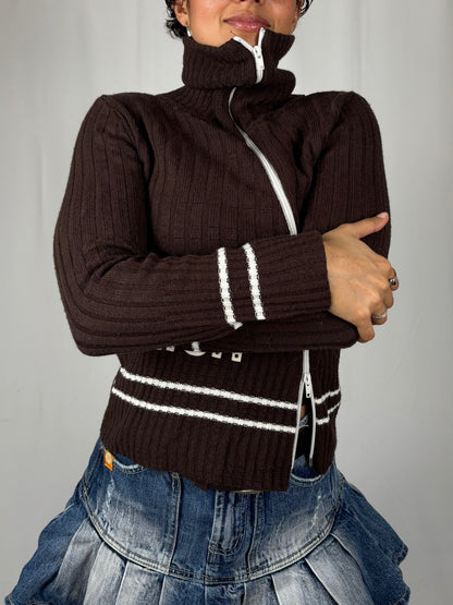 Pull cotelé "RICH" zip blanc