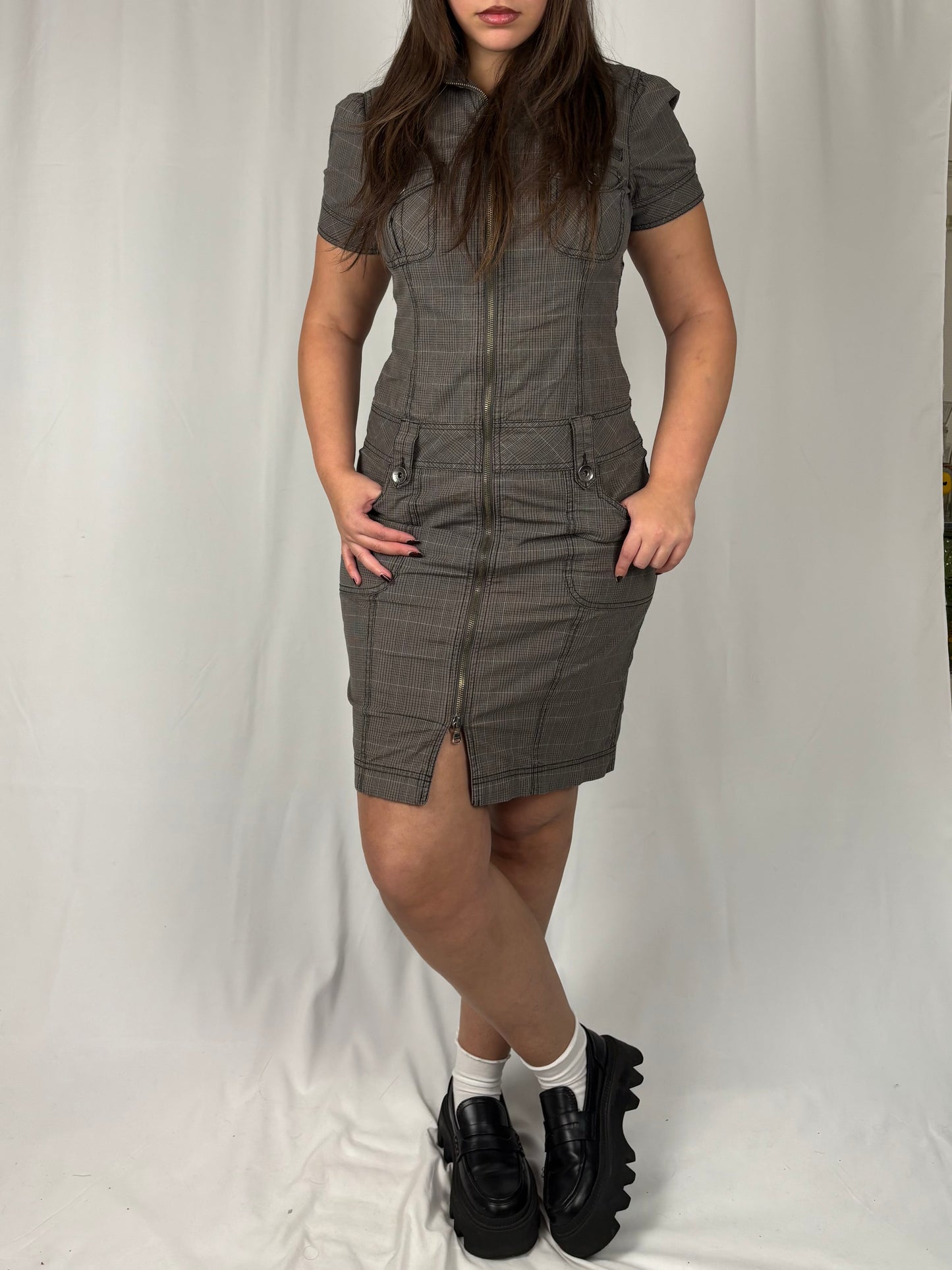 Robe à carreaux kaki