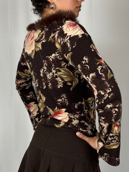 Top fleuri col fourrure