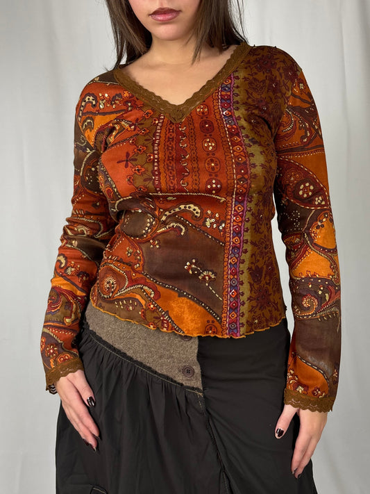 Teeshirt boheme dentelle et strass